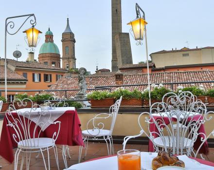 Tasty breakfast on the panoramic terrace of the Hotel San Donato