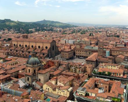 You can see the red roofs of Bologna